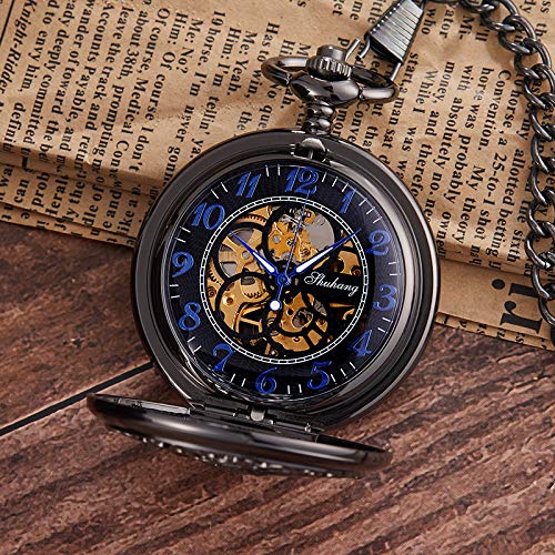 LOOIUEX Reloj de Bolsillo Reloj de Bolsillo mecánico Esqueleto Shose de tacón Alto Hombres Mujer Collar de Marca de Lujo Antiguo Pocket & amp; Fob Watches Reloj Masculino con Cadena, Negro
