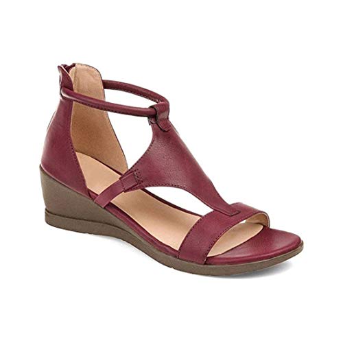 LOVEXIN Sandalias para Mujer Plataforma Alpargatas con Tacón de Plataforma Plataforma Abroche La Correa del Tobillo Encaje Encaje Zapatos de Verano para Mujer con Cremallera Trasera,Rojo,37.5