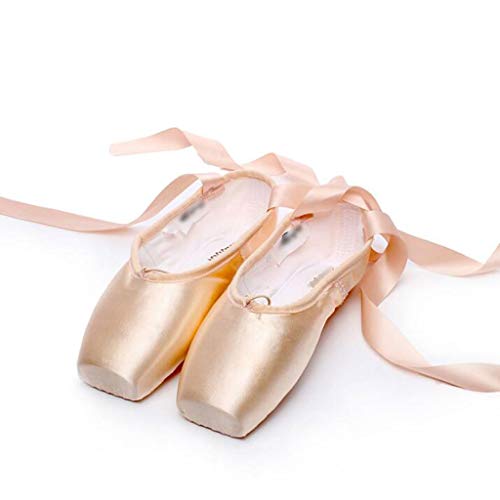 LPZ Zapatillas de Ballet Pointe Profesionales Pisos para Zapatillas de Baile con Almohadillas y Cintas en los pies Suela de Cuero Genuino para Mujeres de niña (Color : Champagne Gold, Tamaño : 38 EU)