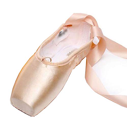 LPZ Zapatillas de Ballet Pointe Profesionales Pisos para Zapatillas de Baile con Almohadillas y Cintas en los pies Suela de Cuero Genuino para Mujeres de niña (Color : Champagne Gold, Tamaño : 38 EU)