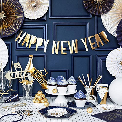 Luck and Luck Guirnalda de Oro de la Suerte «Happy New Year» con banderines de 2 m