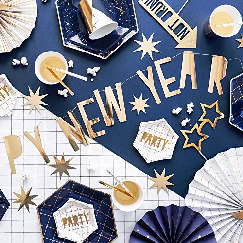 Luck and Luck Guirnalda de Oro de la Suerte «Happy New Year» con banderines de 2 m