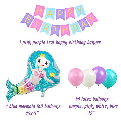 LUCK COLLECTION Mermaid Birthday Party Supplies Mermaid Foil Balloons Happy Birthday Banner Globos de látex para niñas Fiesta de cumpleaños Baby Shower Decoraciones de Despedida de Soltera