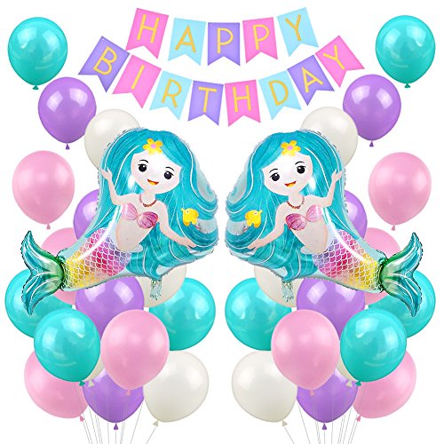 LUCK COLLECTION Mermaid Birthday Party Supplies Mermaid Foil Balloons Happy Birthday Banner Globos de látex para niñas Fiesta de cumpleaños Baby Shower Decoraciones de Despedida de Soltera