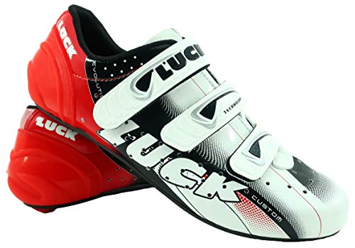 LUCK Zapatillas de Ciclismo EVO, para Carretera, con Suela de Carbono,Muy rigida y Ligera y Triple Tira de Velcro. (42 EU)