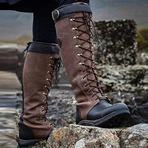 Luckycat Botas Altas para Mujer Equitación Muslo Invierno Biker Zapatos Moda Alto Pirata Botas con Cordones
