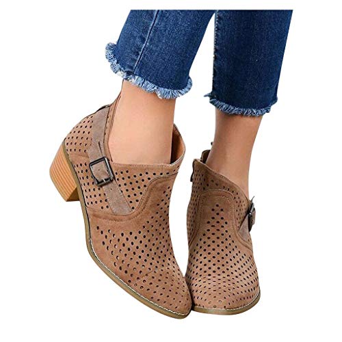 Luckycat Botas De Gamuza con Tacón Cuadrado Botas Retro Zapatos De Punta Redonda Botines De Altos Tacón Mujer Piel con Plataforma Ante Forrados Cordones 4.5 Cm Zapatos Moda Otoño Invierno Comodos