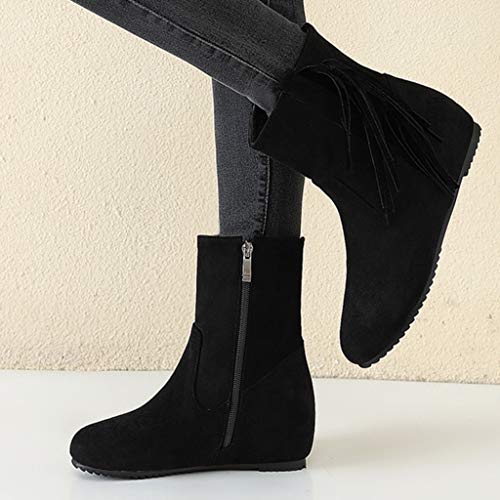 Luckycat Botas de Nieve Zapatos para Invierno Mujer Piel Forradas Calientes Casual Calzado Antideslizante Botines Borla Botines De Altos Tacón Mujer Terciopelo con Plataforma Ante Forrados 5cm