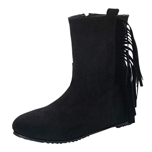 Luckycat Botas de Nieve Zapatos para Invierno Mujer Piel Forradas Calientes Casual Calzado Antideslizante Botines Borla Botines De Altos Tacón Mujer Terciopelo con Plataforma Ante Forrados 5cm