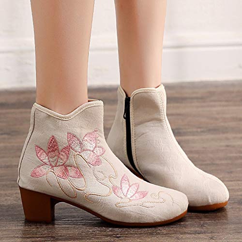 Luckycat Botas Mujer Botines con Bordado Zapatos Invierno Botas de Nieve Cálido Fur Forro Aire Libre Boots Urbano Fiesta Oficina Ayuda de Arco Botas Las Mujeres de los Cargadores de Lona del Tobillo