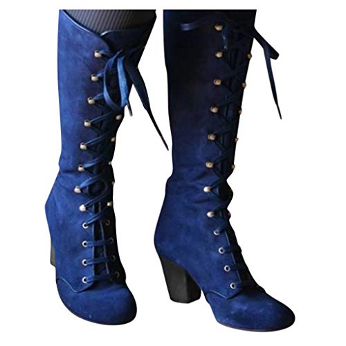 Luckycat Botas Mujer Invierno Zapato Plano Redondo Dedo del pie Espesor cuñas señoras Tubo Largo Ankle Botas Zapatos Mujer Otoño Botas de Plataforma Zapatos de tacón Botines Zapatos con Cordones