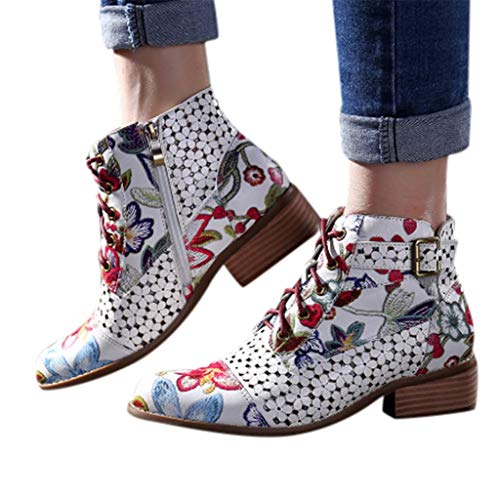 Luckycat Botines De Altos Tacón Mujer PU Piel con Plataforma Ante Forrados Cordones 6 Cm Estampado De Serpiente Zapatos Moda Otoño Invierno Comodos 35-43