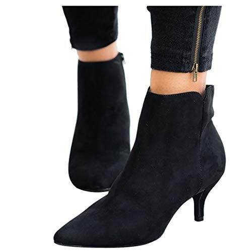 Luckycat Botines Militares Tacón Ancho Medio para Mujer Invierno Primavera 2019 Botines Mujer Tacon Medio Invierno Planos Tacon Ancho Piel Botas Botita Moda 4cm Casual Planas Zapatos Calzado 35-43