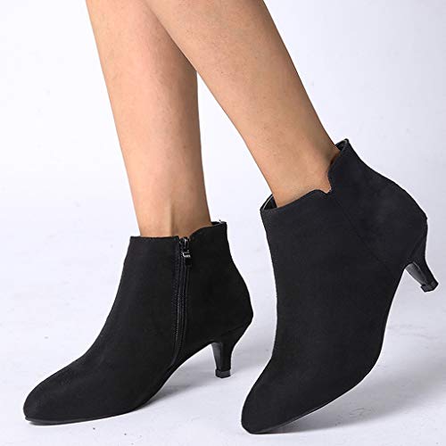 Luckycat Botines Militares Tacón Ancho Medio para Mujer Invierno Primavera 2019 Botines Mujer Tacon Medio Invierno Planos Tacon Ancho Piel Botas Botita Moda 4cm Casual Planas Zapatos Calzado 35-43