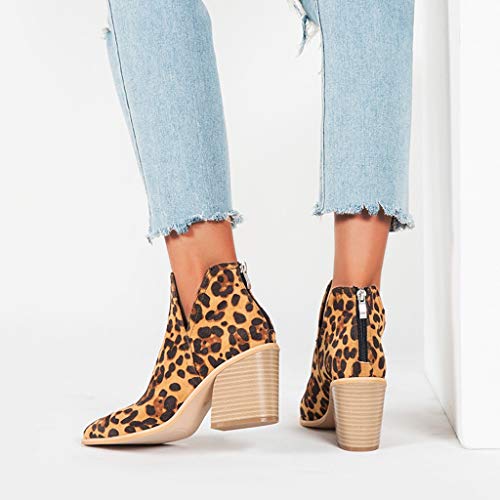 Luckycat Botines Mujer Tacon Cuero PU Tobillo Botas Piel Ankle Boots 8 Cm Cremallera Moda Comodos Verano Primavera 2019 Invierno Mujer Botines Tacon Alto Plataforma Zapatos Botas Martin