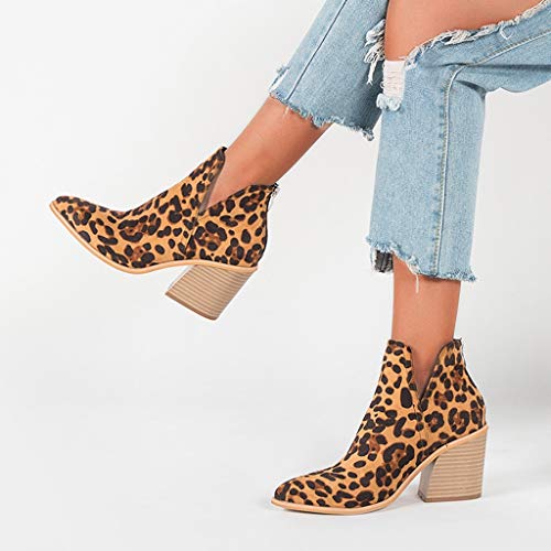 Luckycat Botines Mujer Tacon Cuero PU Tobillo Botas Piel Ankle Boots 8 Cm Cremallera Moda Comodos Verano Primavera 2019 Invierno Mujer Botines Tacon Alto Plataforma Zapatos Botas Martin