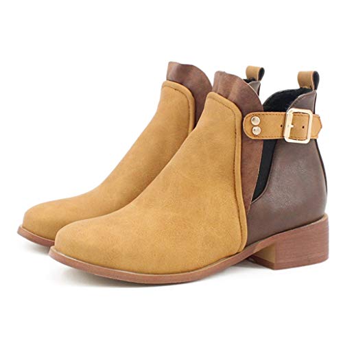 Luckycat Botines Mujer Tacón Medio, Chelsea Piel Elásticos 3.5 Cm Zapatos De Botas Comodos Fiesta Vintage Invierno Planos Tacon Ancho Piel Botas Botita Moda Casual Planas Zapatos Calzado