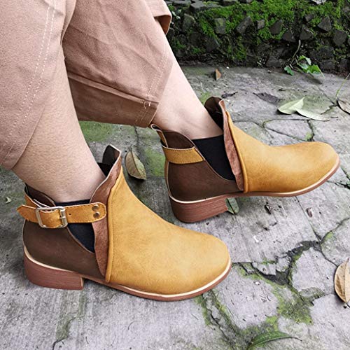 Luckycat Botines Mujer Tacón Medio, Chelsea Piel Elásticos 3.5 Cm Zapatos De Botas Comodos Fiesta Vintage Invierno Planos Tacon Ancho Piel Botas Botita Moda Casual Planas Zapatos Calzado