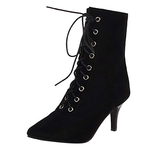 Luckycat Botines para Mujer Botines De Altos Tacón Mujer Piel con Plataforma Ante Forrados Cordones 7 Cm Zapatos Moda Otoño Invierno Comodos