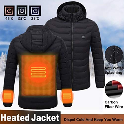 Luckycat Chaqueta de plumón Chaqueta eléctrica con calefacción Ropa calentada para Hombre con Carga USB para Hombre y Mujer Abrigo de algodón abrigado Chaqueta con Capucha (no Incluye energía móvil)