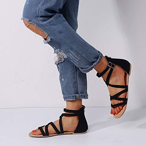 Luckycat Mujer Sandalias Planas Verano Tobillo Correa Hebilla Zapatillas Plataforma Zapatos Plano Cómodos con Cremallera Sandalias para Mujer Playa Zapatos de Verano Sandalias de Punta Abierta