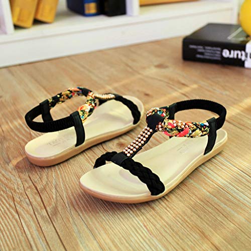 Luckycat Sandalias Planas Verano Mujer Estilo Bohemia Zapatos de Dedo Sandalias Talla Grande Cinta Elástica Casuales de Playa Chanclas Romanas de Mujer 2019 Rojo Beige Azul Negro Rhinestone de Moda