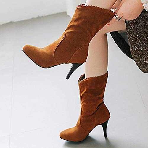 Luckycat Terciopelo Botas de Mujer Altas Invierno Tacon Bajo Largas Planas 2019 hasta Las Rodillas Forrado de Piel Botas Denieve Cómodo Calzado Informal Sin Cordones