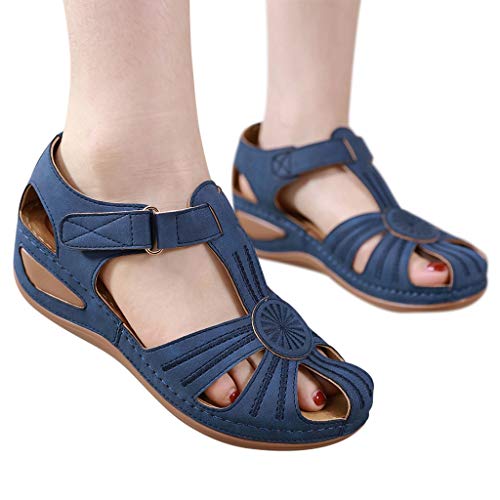 Luckycat Zapatos de Mujer Sandalias cerrado del dedo del pie para las sandalias planas de cuero del verano para 2 * azul 10