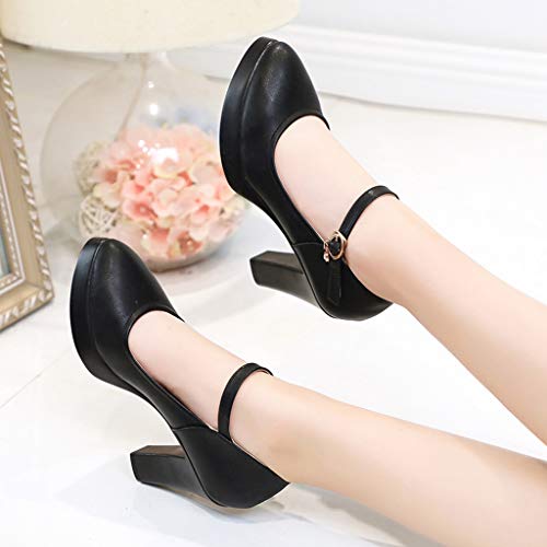 Luckycat Zapatos de tacón Ancho Altas Vestir Noche Chic para Mujer Otoño Calzado de Cuña Dama Sólido Negras Moda Calzado de Trabajo Fiesta Zapatos con Punta Boda Tallas Grandes