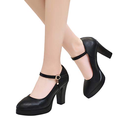 Luckycat Zapatos de tacón Ancho Altas Vestir Noche Chic para Mujer Otoño Calzado de Cuña Dama Sólido Negras Moda Calzado de Trabajo Fiesta Zapatos con Punta Boda Tallas Grandes
