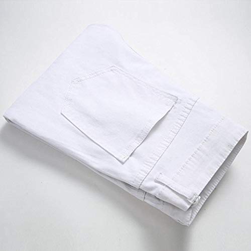 LuckyGirls Pantalones Hombres Vaqueros Originales Rotos Casuales Motocicleta Pantalones Slim Agujero Elasticos Streetwear Moda Pantalón (L, Blanco)