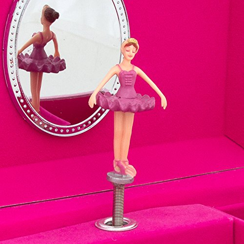 Lucy Locket - Joyero musical con «Princesas» para niños - Caja de música fucsia brillante para niños con soporte para anillos