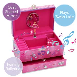 Lucy Locket - Joyero musical con «Princesas» para niños - Caja de música fucsia brillante para niños con soporte para anillos