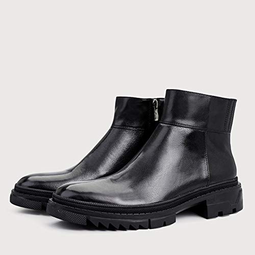 LUGMT Vintage for Hombre Europeo Slip-on cómodo de la Alta Ayuda de Cuero Genuino Chelsea Botas Zapatos de Vestir Formal Formales Zapatos de Ocio Herramientas del Tobillo Botas del mo
