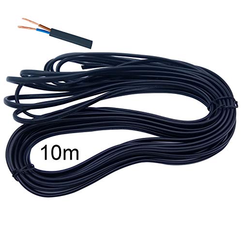 LumenTY Cable de alimentación de PVC plano negro de 2 hilos Cable de cobre resistencia a alta temperatura 2 x0.75mm2, cable de alimentación doble - Cable flexible de longitud de corte de 10 m