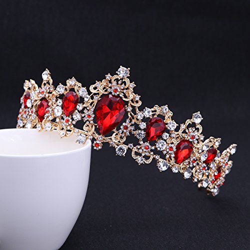 Lurrose Corona de Novia de Boda Peinetas Corona de Cristal Diamantes de Imitación para Boda Novia Fiesta Mujeres (rojo)