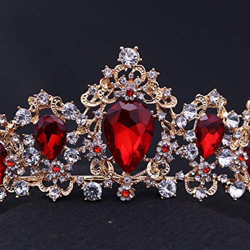 Lurrose Corona de Novia de Boda Peinetas Corona de Cristal Diamantes de Imitación para Boda Novia Fiesta Mujeres (rojo)