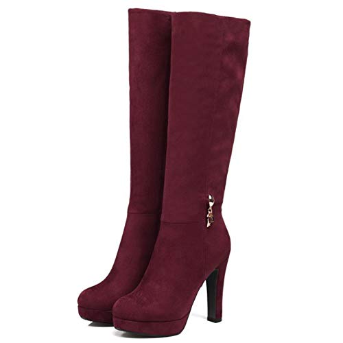 Lydee Mujer Elegant Botas Altas Tacón Anchos Botas Muslo Plataforma Dress Botas Largas Oficina Invierno Zapatos Tacones Cremallera Claret Tamaño 40