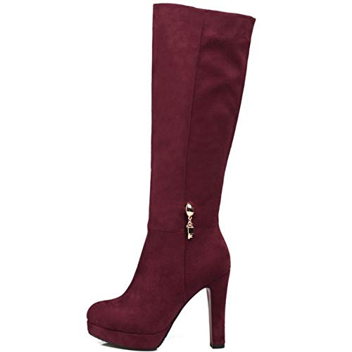Lydee Mujer Elegant Botas Altas Tacón Anchos Botas Muslo Plataforma Dress Botas Largas Oficina Invierno Zapatos Tacones Cremallera Claret Tamaño 40