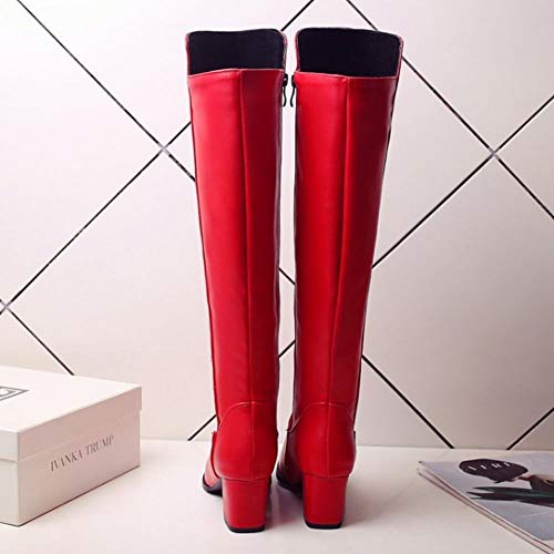 Lydee Mujer Moda Botas Rodilla Tacon Ancho Dress Botas Cremallera Botas Altas Partido Heels Red Talla 39