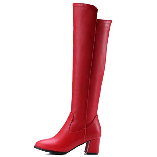 Lydee Mujer Moda Botas Rodilla Tacon Ancho Dress Botas Cremallera Botas Altas Partido Heels Red Talla 39