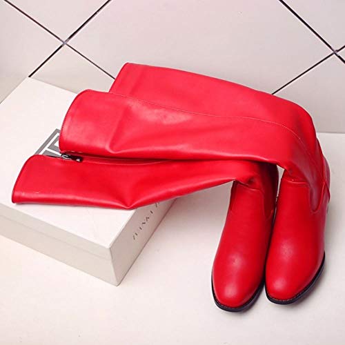 Lydee Mujer Moda Botas Rodilla Tacon Ancho Dress Botas Cremallera Botas Altas Partido Heels Red Talla 39
