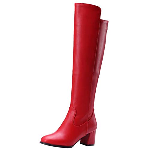 Lydee Mujer Moda Botas Rodilla Tacon Ancho Dress Botas Cremallera Botas Altas Partido Heels Red Talla 39