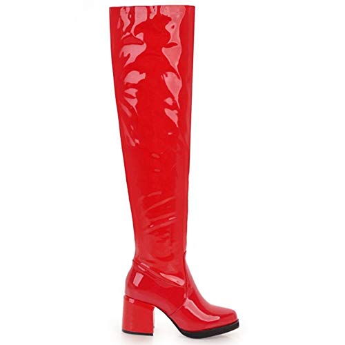 Lydee Mujer Moda OverBotas Rodilla Square Heels Noche Partido Botas Largas Thight High Botas Red Talla 41