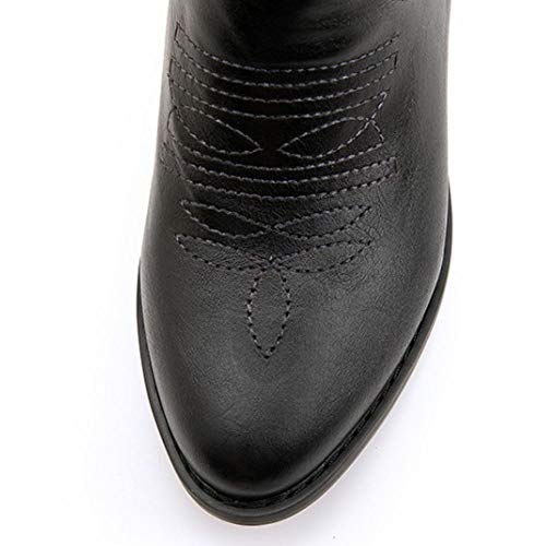 Lydee Mujer Moda Western Boots Ankle High Block Heels Pull on Botas Cortas Animal Print Black Talla 39