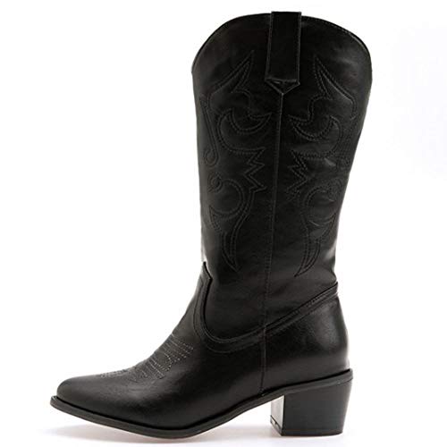 Lydee Mujer Moda Western Boots Ankle High Block Heels Pull on Botas Cortas Animal Print Black Talla 39