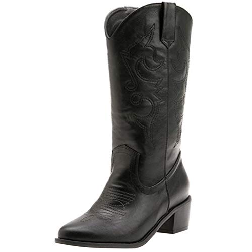 Lydee Mujer Moda Western Boots Ankle High Block Heels Pull on Botas Cortas Animal Print Black Talla 39