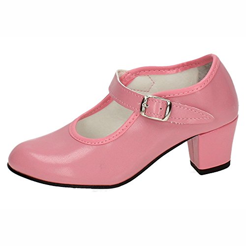 MADE IN SPAIN 15 SEVILLANAS FLAMENCOS NIÑA Zapatos TACÓN Rosa 28