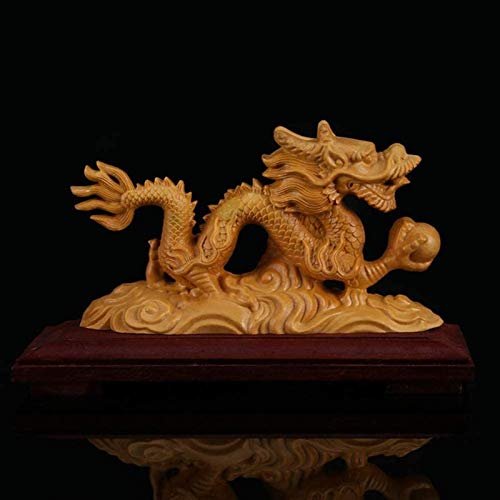 Madera (Color: Madera), Decoración de Dormitorio, Hogar, Oficina, Coche, Figuras clásicas Adorno de boj, Estatua de dragón Feng Shui Escultura de Prosperidad de Riqueza de dragón d