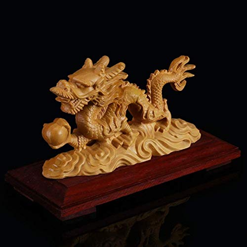 Madera (Color: Madera), Decoración de Dormitorio, Hogar, Oficina, Coche, Figuras clásicas Adorno de boj, Estatua de dragón Feng Shui Escultura de Prosperidad de Riqueza de dragón d